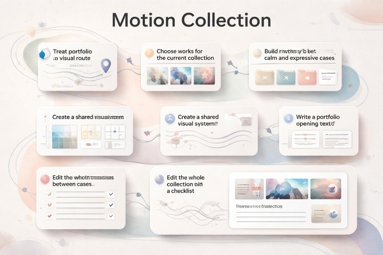 Motion collection process with steps on a light background