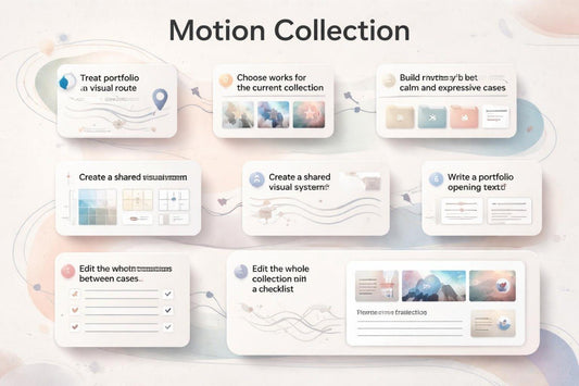 Motion collection process with steps on a light background
