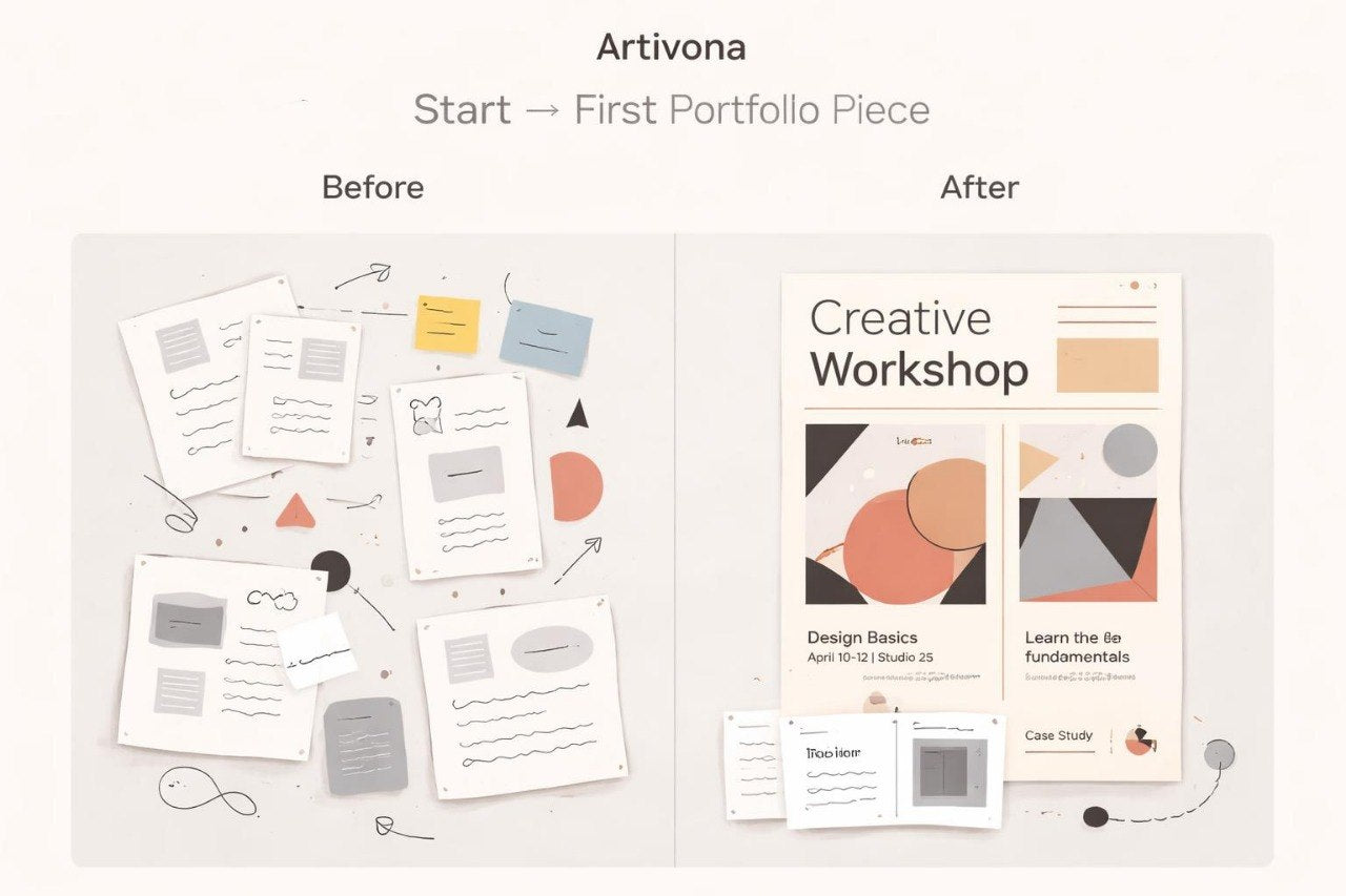 Before and after comparison of a portfolio piece design by Artivona.